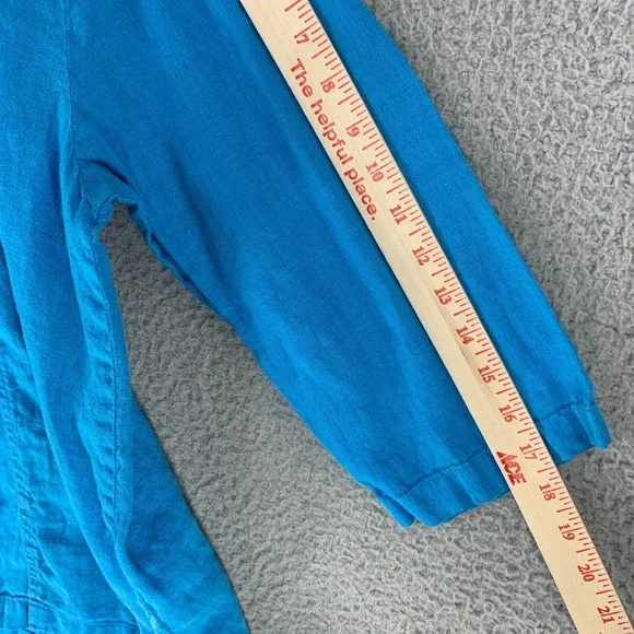 Mosaic‎ USA Top Large Linen Blue Button 3/4 Sleeve Vibrant Lagenlook - Picture 9 of 12
